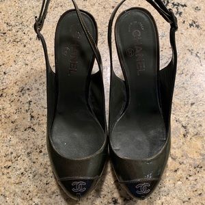 Chanel platform bronze pumps